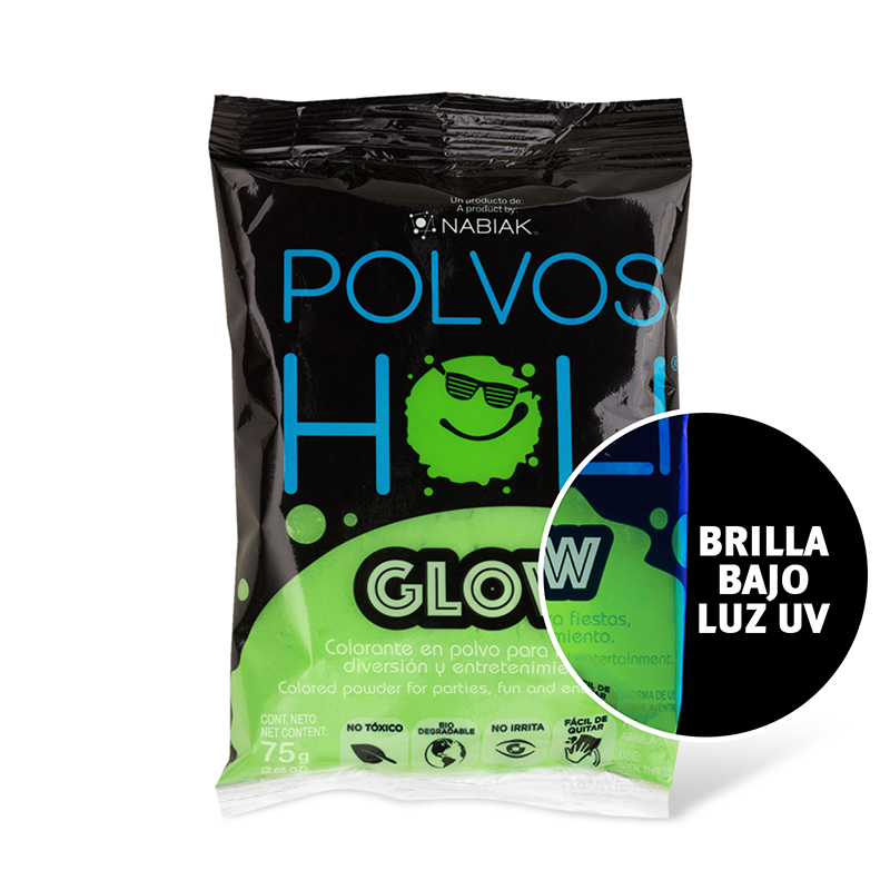 POLVOS HOLI BOLSA75 GRS GLOW VERDE FLUORESCENTE PH0274